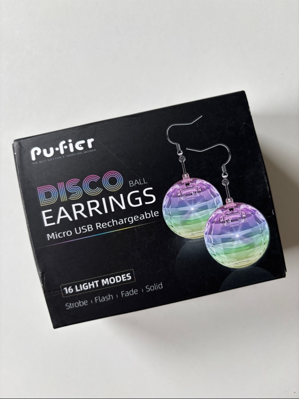 Pufier Disco Ball Earrings — Rainbow LED Festival Rechargeable EDC coachella